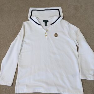 White Women's Long Sleeve Shirt with Embroidered Logo